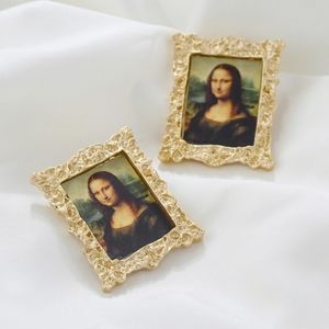 Mona Lisa Painting in Frame Colorful Stud Earrings Fashion Statement Jewelry